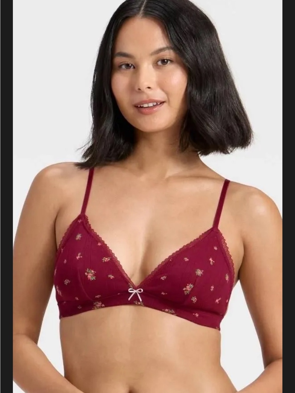 Women’s Burgundy Floral Lace-Trim Bralette